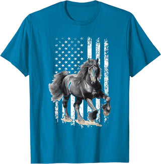 Friesian Design USA Flag Horse Relax it´s a Friesian T-Shirt - Sapphire Blue