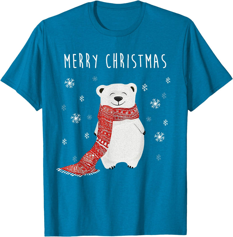 Christmas Holiday X-Mas New Year 2020 Party Gifts Cute Polar Bear Scarf Merry Christmas Xmas Holidays Gift Tee T-Shirt - Sapphire Blue