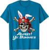 Funny Pirate Skull and Crossbones Avast Ye Bunnies Easter T-Shirt in Sapphire Blue