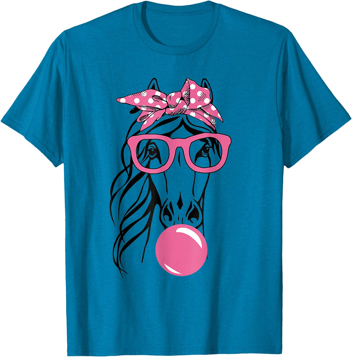 Funny Horses Lover Ladies Cute Horse Bandana Headband Glasses T-Shirt - Sapphire Blue