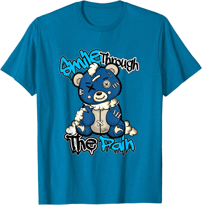 Funny Bear Smile Smile Through The Pain Teddy Bear Streetwear Sneaker Lovers T-Shirt - Sapphire Blue