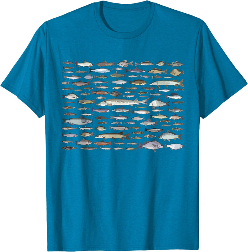 100 Types Of Fish Species Tee 100 Types of Freshwater Fish Species Fishing T-Shirt - Sapphire Blue
