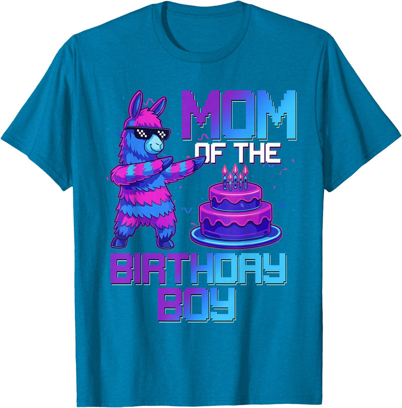 Llama Pinata Birthday Family Bday Party Decoration Mom of Birthday Boy Llama Pinata Party Family Matching T-Shirt - Sapphire Blue