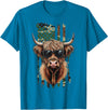 Highland Cow by AKH Highland Cow Camo American Flag, Patriotic Highland Cow T-Shirt - Sapphire Blue
