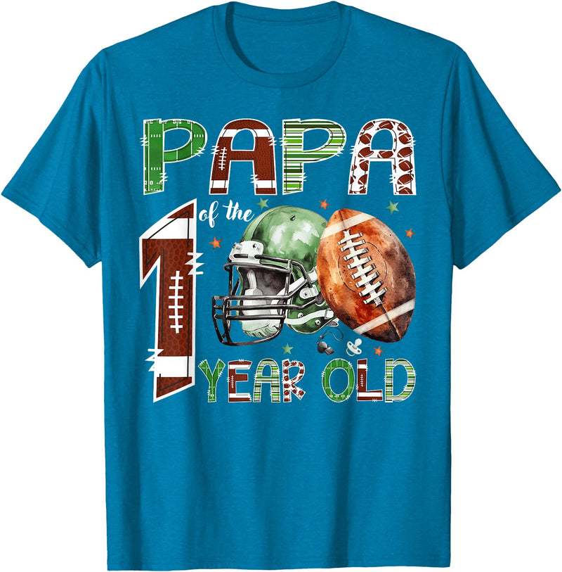One Year Old Football Birthday Boy Matching Papa of The 1 Year Old Football Lover 1st Birthday Boy T-Shirt - Sapphire Blue