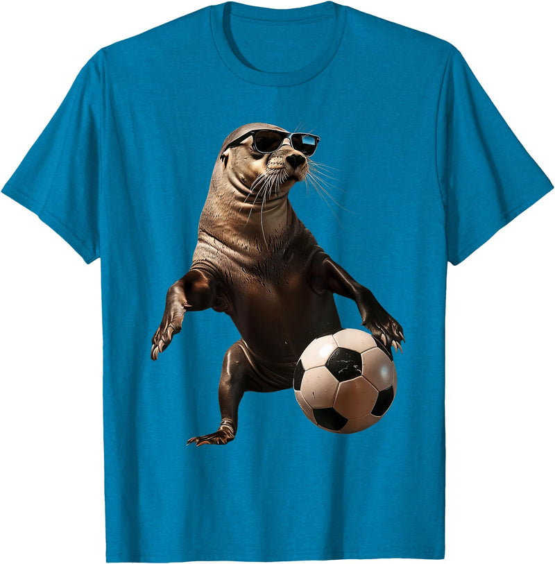 Animal Soccer Design Sea Lion Soccer T-Shirt - Sapphire Blue