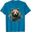 Bear Forest Animal Art Portrait Forest Artwork Wildlife T-Shirt - Sapphire Blue