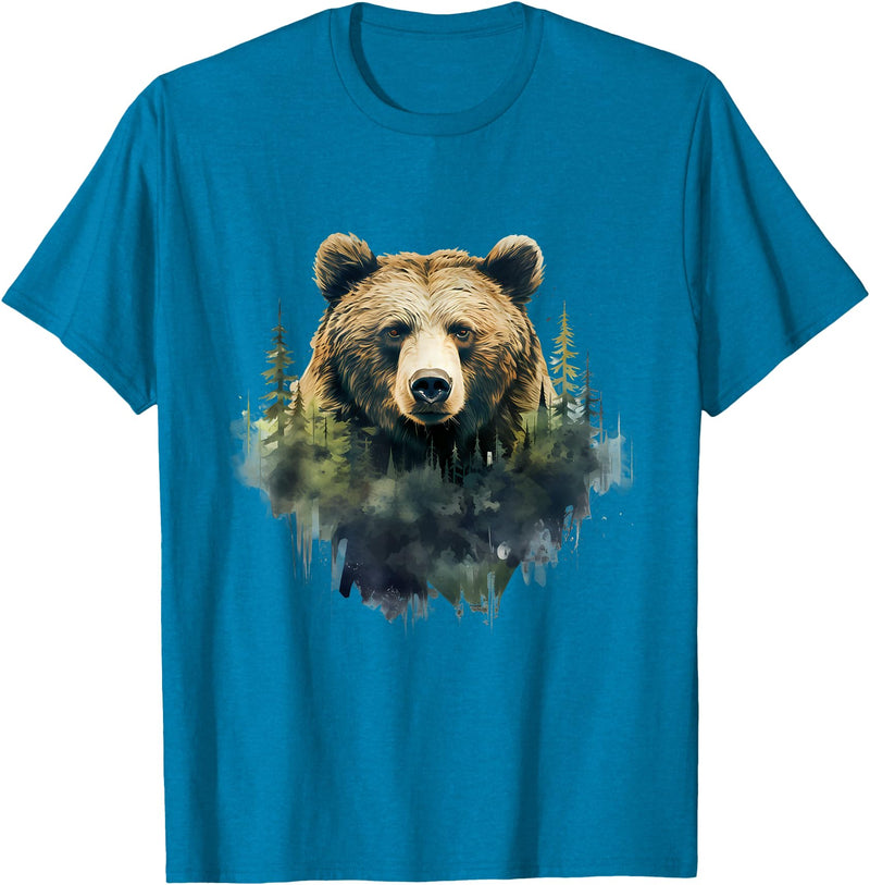 Bear Forest Animal Art Portrait Forest Artwork Wildlife T-Shirt - Sapphire Blue