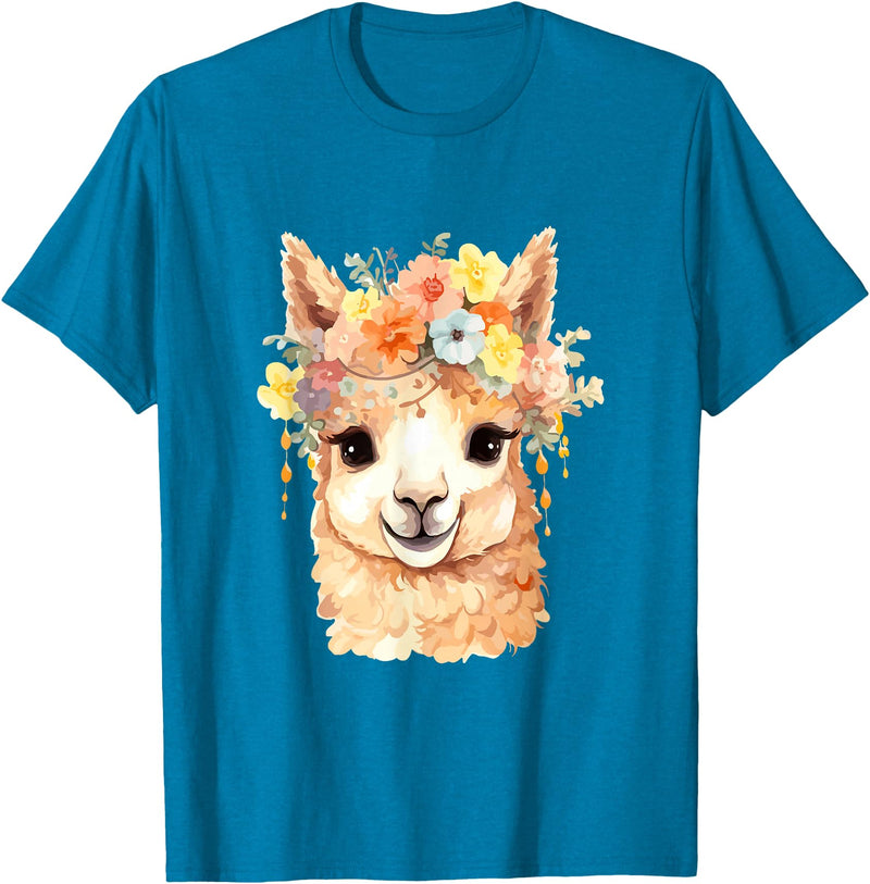 Alpaca and llama with flowers Designs Alpaca with Flowers, Cute Alpaca and Llama T-Shirt - Sapphire Blue