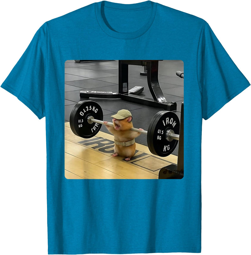 Hamster Deadlift Training Funny Cute Rat Weightlifting Meme T-Shirt - Sapphire Blue