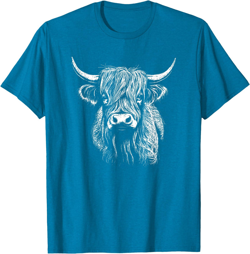 Scottish Highland Cattle Cow Merch Scottish Highland Cattle Cow Drawing T-Shirt - Sapphire Blue