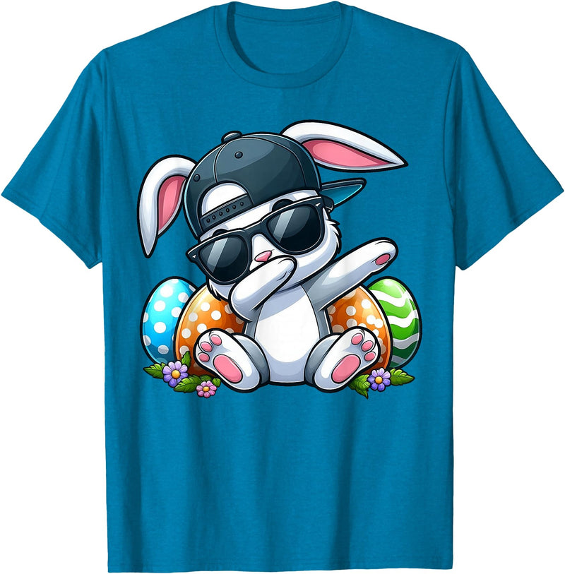 Easter Day Dabbing Bunny for Men Women Boys Girls Teens T-Shirt in Sapphire Blue