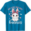Cute Bunny Rabbit Girls Kids Just a Girl Who Loves Bunnies T-Shirt in Sapphire Blue