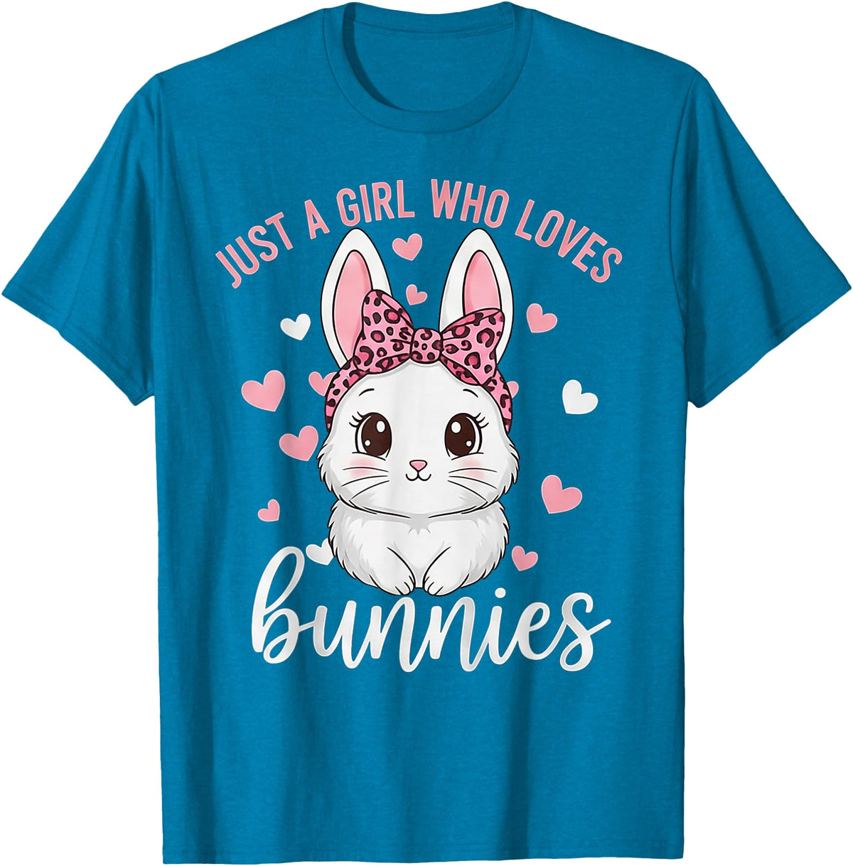 Cute Bunny Rabbit Girls Kids Just a Girl Who Loves Bunnies T-Shirt in Sapphire Blue