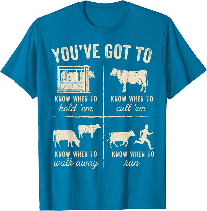 Cow You've Got To Know When to Shirt Retro You've Got to Know When to Hold'em Funny Cow Lover T-Shirt - Sapphire Blue