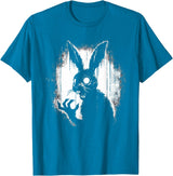 Scary Goth Rabbit, Horror Rabbit, Weirdcore Rabbit T-Shirt in Sapphire Blue