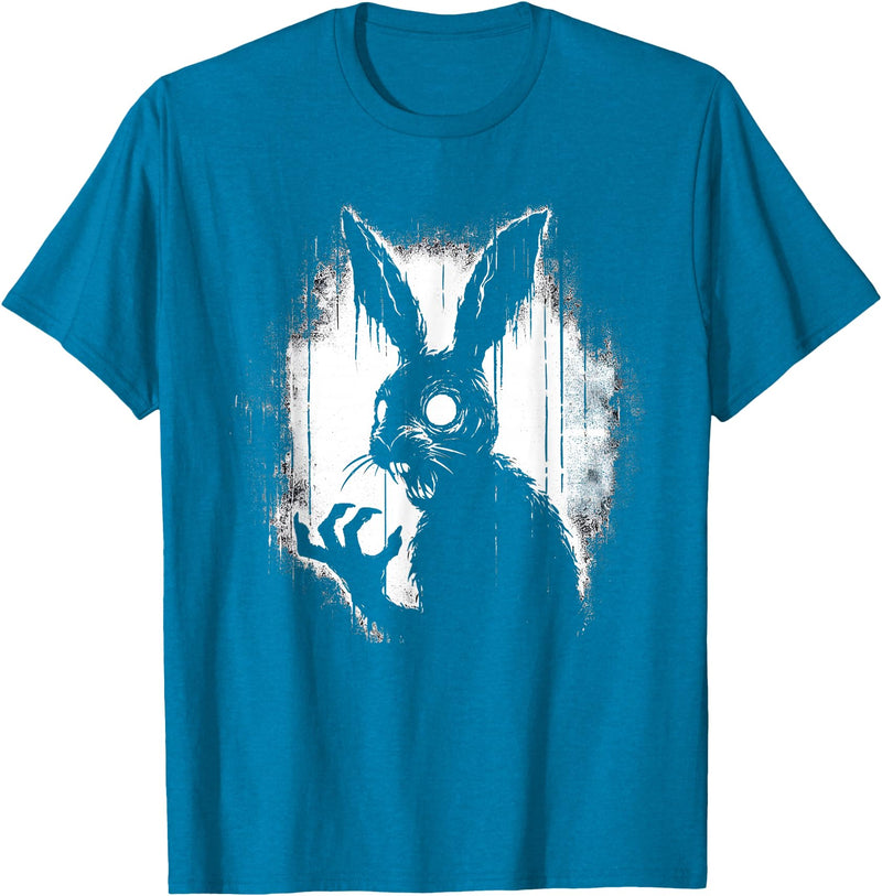 Scary Goth Rabbit, Horror Rabbit, Weirdcore Rabbit T-Shirt in Sapphire Blue