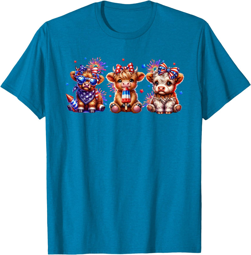 July 4th Highland Cow Farm Lovers American Costume Highland Cow Cattle Animal Lover Patriotic 4th of July T-Shirt - Sapphire