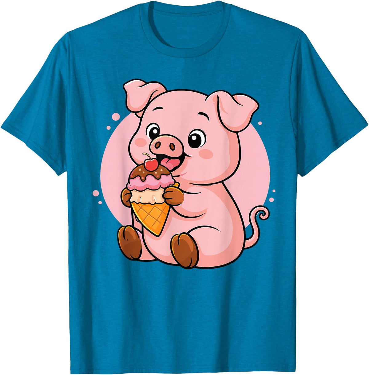 Funny Cute Pig Ice Cream Kawaii Design Pig Eating Ice Cream Graphic Boys Girls Pig Lover T-Shirt - Sapphire Blue