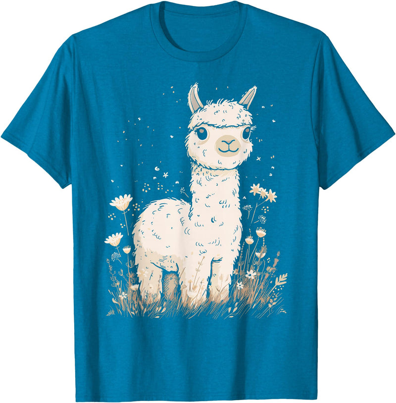 Alpaca Llama Lama Lover Cute Farm Animals Kids Llama Alpaca Lama Flowers Cute Adorable Baby Farm Animal T-Shirt - Sapphire Blue