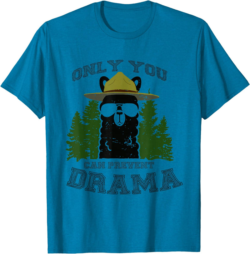 LaLa Designs Only You Can Prevent Drama Llama Forest Camping Smokey T-Shirt - Sapphire Blue