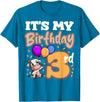 Cow Birthday 3 Party Farmyard Apparel Cow 3rd Birthday Party Balloons Moo Farm Animal Vet Barn T-Shirt - Sapphire Blue