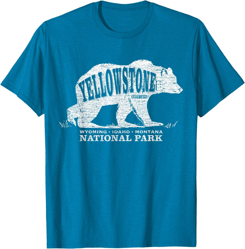 Vintage Yellowstone Retro Tees Tanks Tops Grizzly Bear Yellowstone National Park Est. 1872 T-Shirt - Sapphire Blue