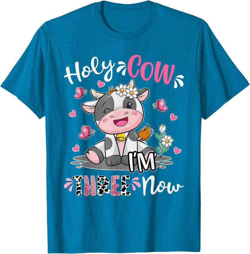 Holy Cow I'm Three 3 3rd Birthday Boy Girl Kids Holy Cow I'm Three 3 Years Old 3rd Birthday Boy Girl T-Shirt - Sapphire Blue