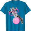 Pink Glasses and Bubblegum Animals Cool Giraffe Blowing Bubble with Pink Glasses – Funny Animal T-Shirt - Sapphire Blue