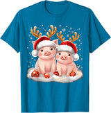 Funny Xmas Pig Lover Christmas Christmas Pig Reindeer Xmas T-Shirt - Sapphire Blue