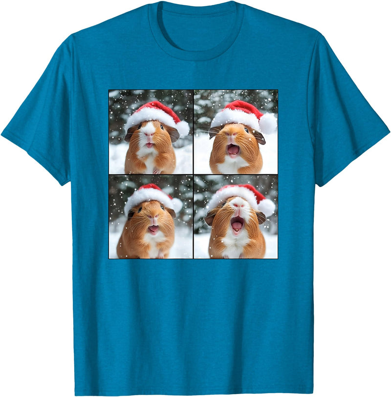 Xmas Guinea Pigs Santa Animal Selfie Men Women Guinea Pig With Santa Hat Christmas Guinea Pig Lover T-Shirt - Sapphire Blue