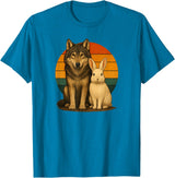 Wolf Rabbit Retro Animal Friends T-Shirt in Sapphire Blue
