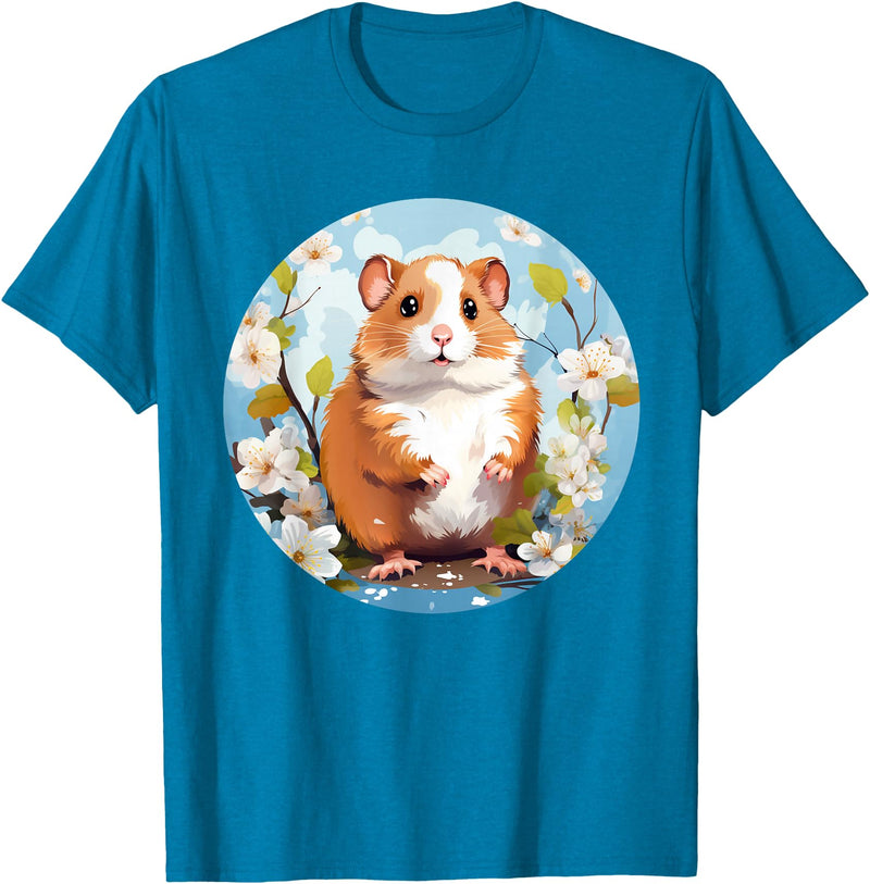 Cool Spring Flowers with Hamster for Season Lovers T-Shirt - Sapphire Blue