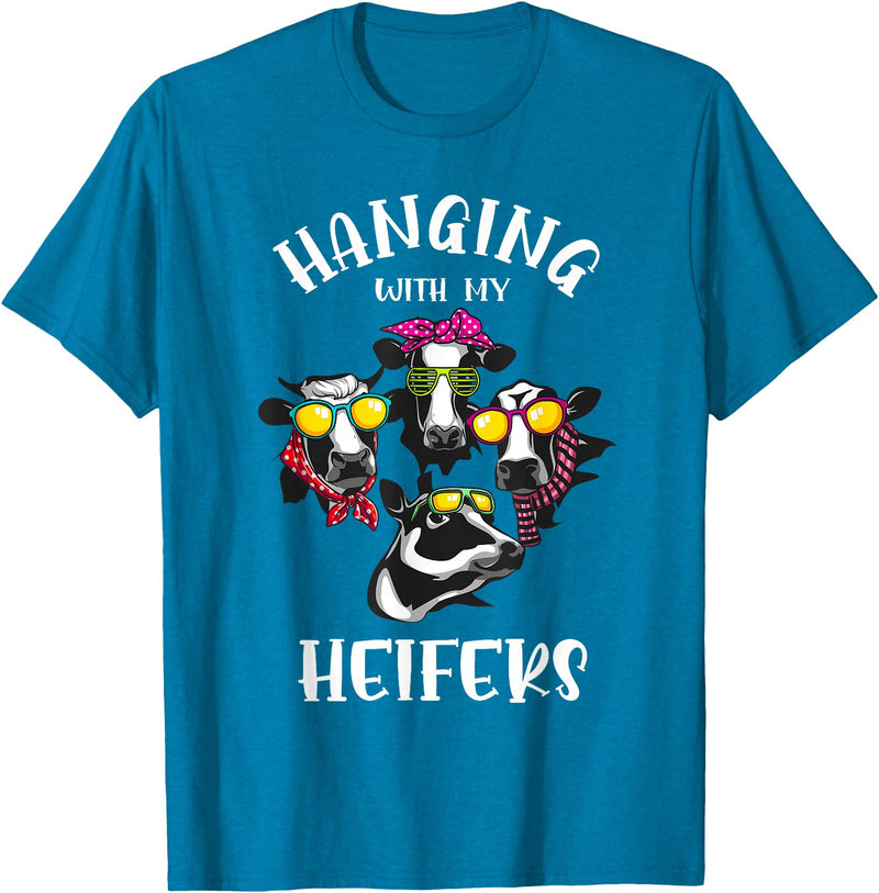 Cute Cow Herder Lady Animal Farm Lover Designs Funny Hanging with My Heifers Gift for Women Cow Farmer Girl T-Shirt -