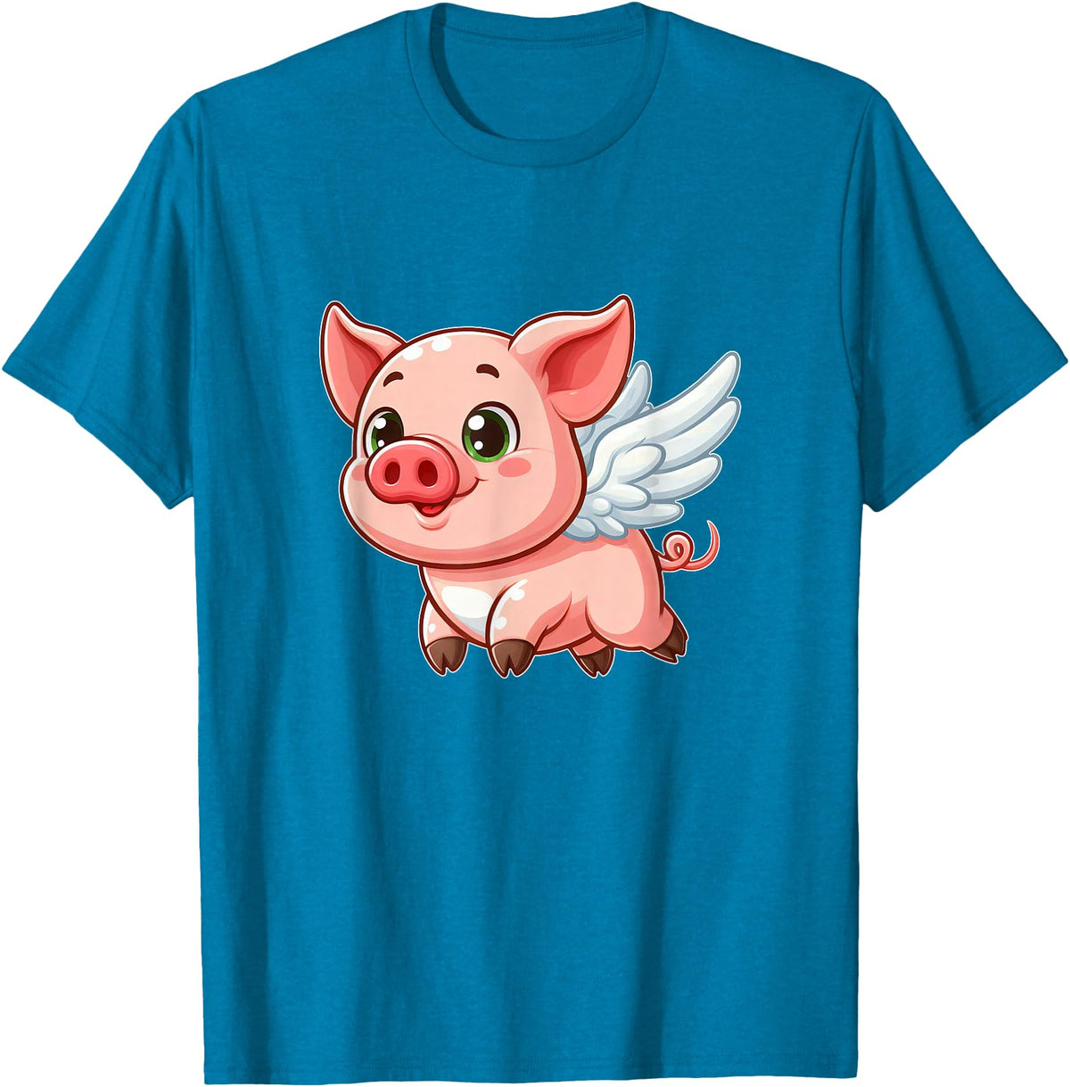 Cute Cartoon Pig Angel with Wings Halo Farmer T-Shirt - Sapphire Blue