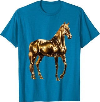 Gold Animal Design Horse Gold T-Shirt - Sapphire Blue