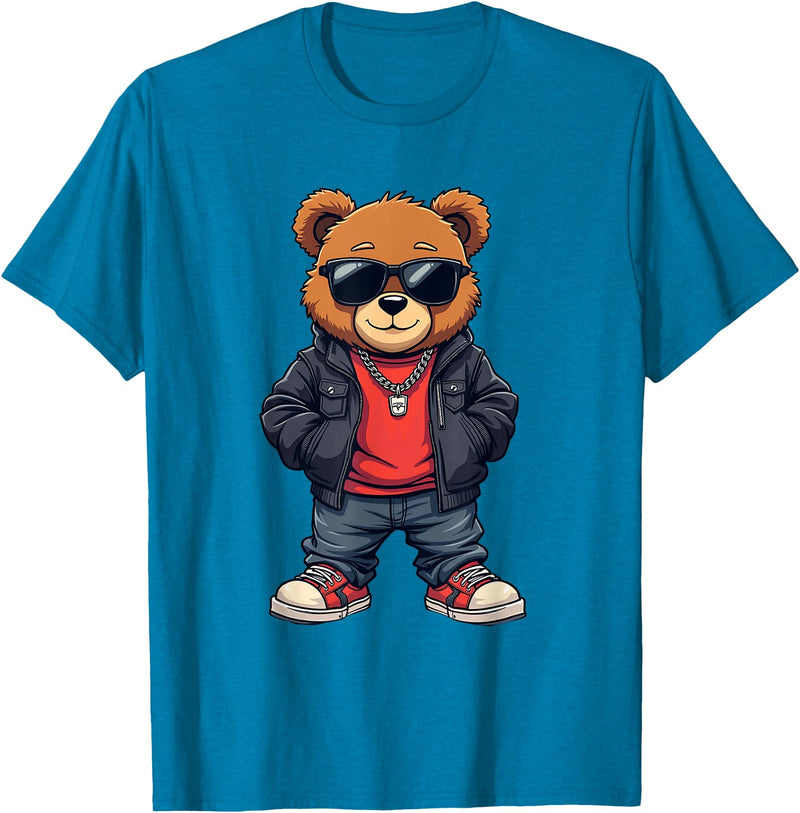 GRAKIMO Cool Teddy Bear Graphic Men Women Boy Girl Kids T-Shirt - Sapphire Blue
