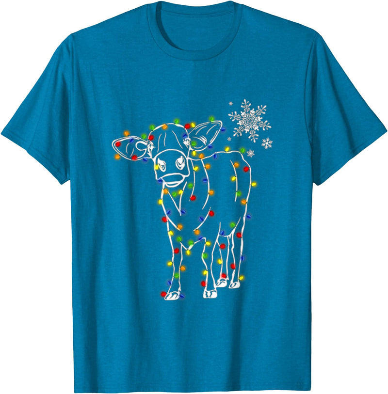 Cow Christmas Light Tree Cow Xmas Snow Lover T-Shirt - Sapphire Blue