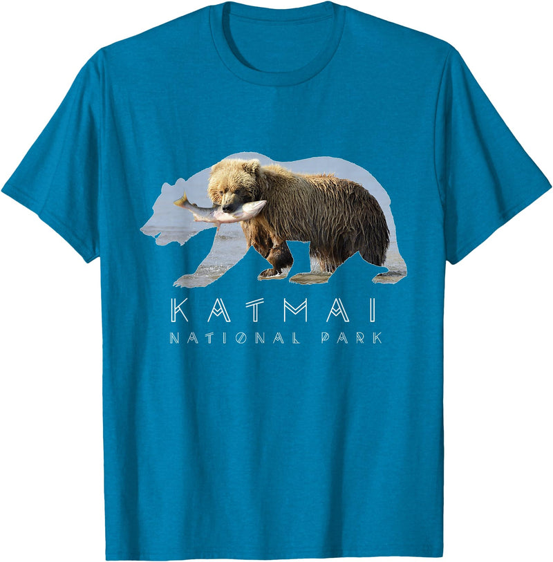 Katmai National Park Landscape Shirts & Gifts Alaskan Bear Katmai National Park Lake Image Alaska Souvenir T-Shirt - Sapphire Blue