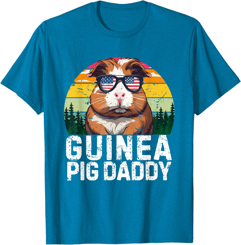 Retro 4th Of July Dad Father's Day Gifts Guinea Pig Daddy USA Flag Father's Day 4th Of July Retro T-Shirt - Sapphire Blue