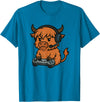 GamerAxis1 Highland Cow Gamer Gaming Retro Videogames Boys Girls Kids T-Shirt - Sapphire Blue