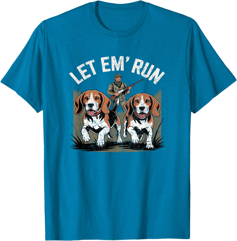 Vintage Beagle Dog Let Em' Run Rabbit Hunting T-Shirt in Sapphire Blue