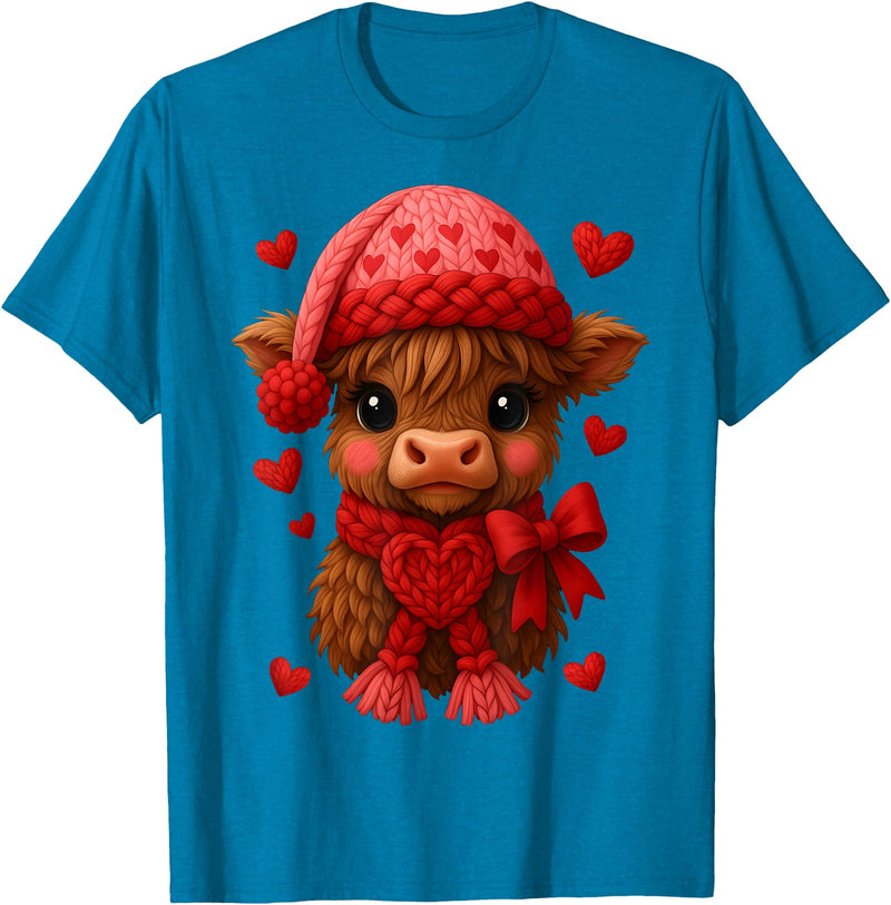 Coquette Bow Highland Cow Valentine Women Girls. Highland Cow Valentines Day Funny Hearts Valentine Cow Women T-Shirt -
