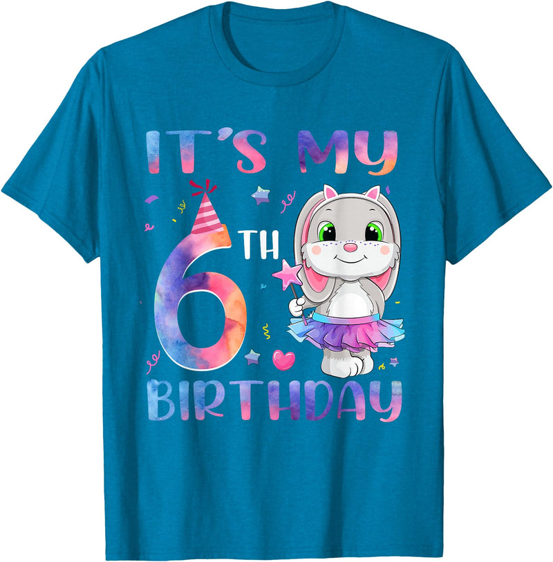 It's My 6th Birthday Bunny Rabbit 6 Years Old Boy Girl T-Shirt in Sapphire Blue