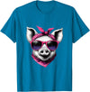 Fashionable Animals Wearing Pink Bandanas Pig Wearing A Pink Bandana Headband And Sunglasses T-Shirt - Sapphire Blue