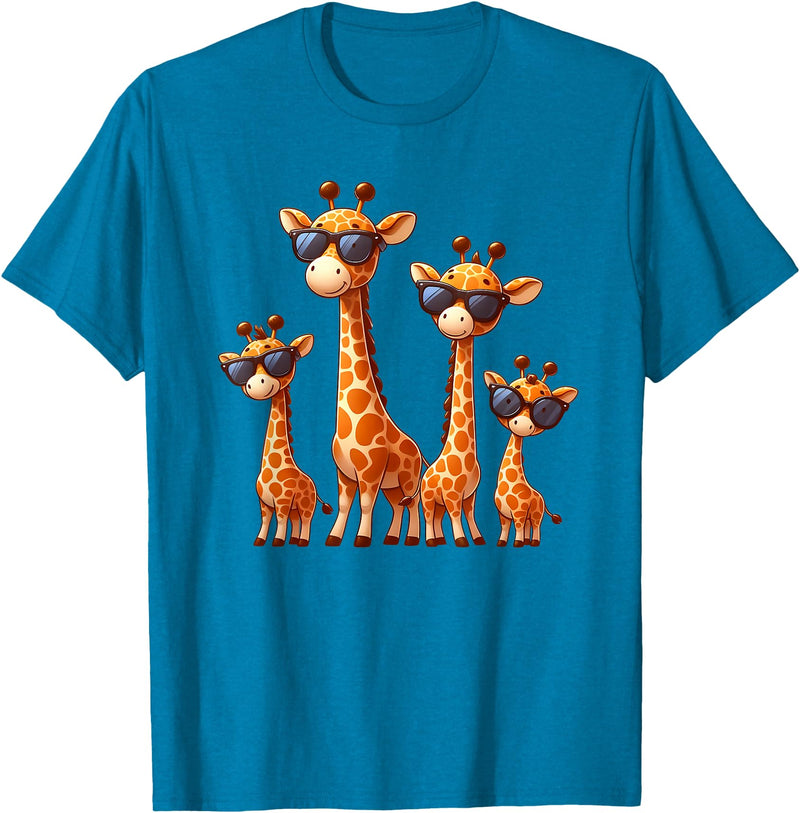 Zoo Family Funny Giraffe Animal Lovers Gifts Giraffe Family Sunglasses Safari Zoo Lover Cartoon Giraffes T-Shirt - Sapphire Blue