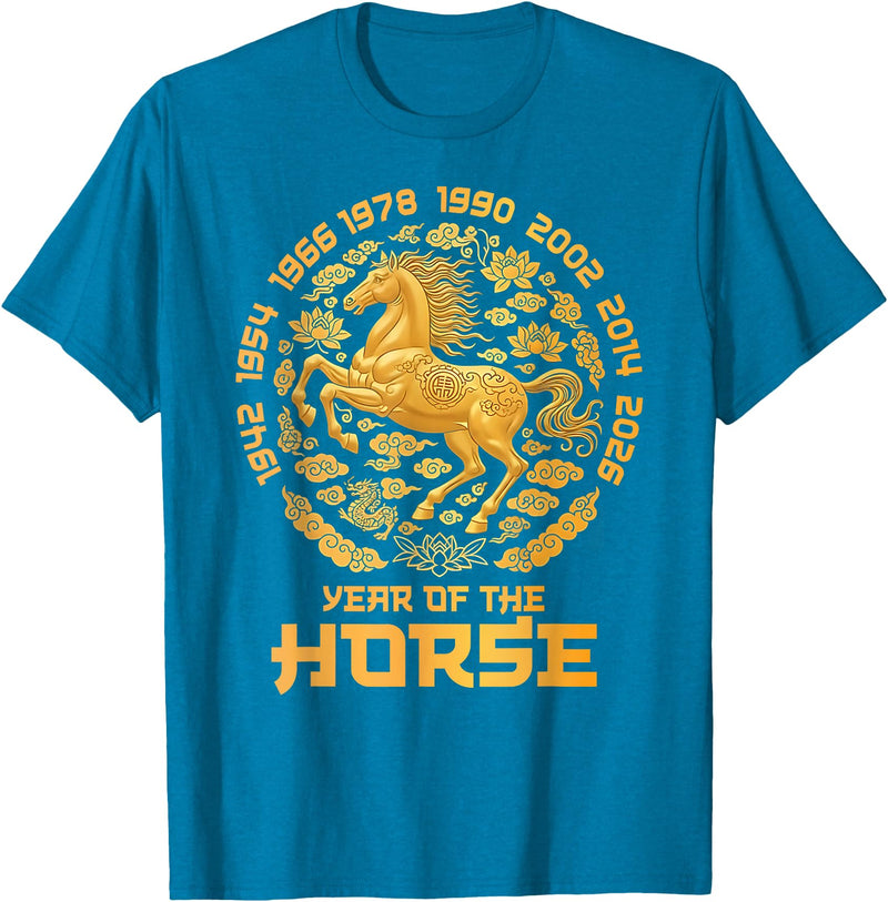 Lunar New Year 2026 Chinese New Year Decorations Chinese New Year 2026 Year of The Horse Lunar Golden Horse T-Shirt - Sapphire Blue
