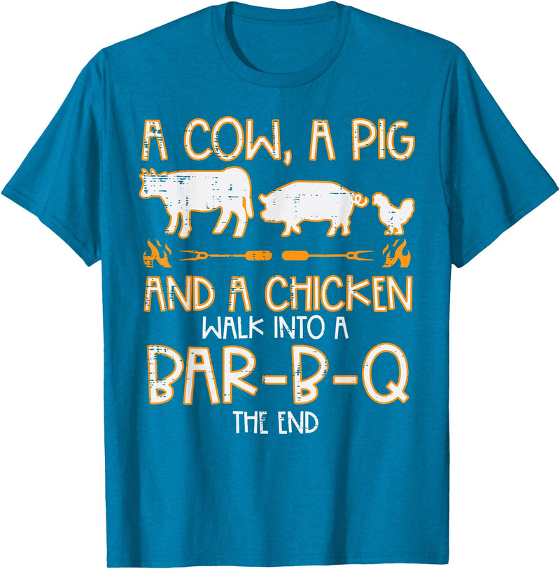 BBQ Barbecue Shirts Men Women Grilling Gifts Cow Pig Chicken Walk Bar B Q Bbq Barbecue Grilling Men Women T-Shirt - Sapphire Blue