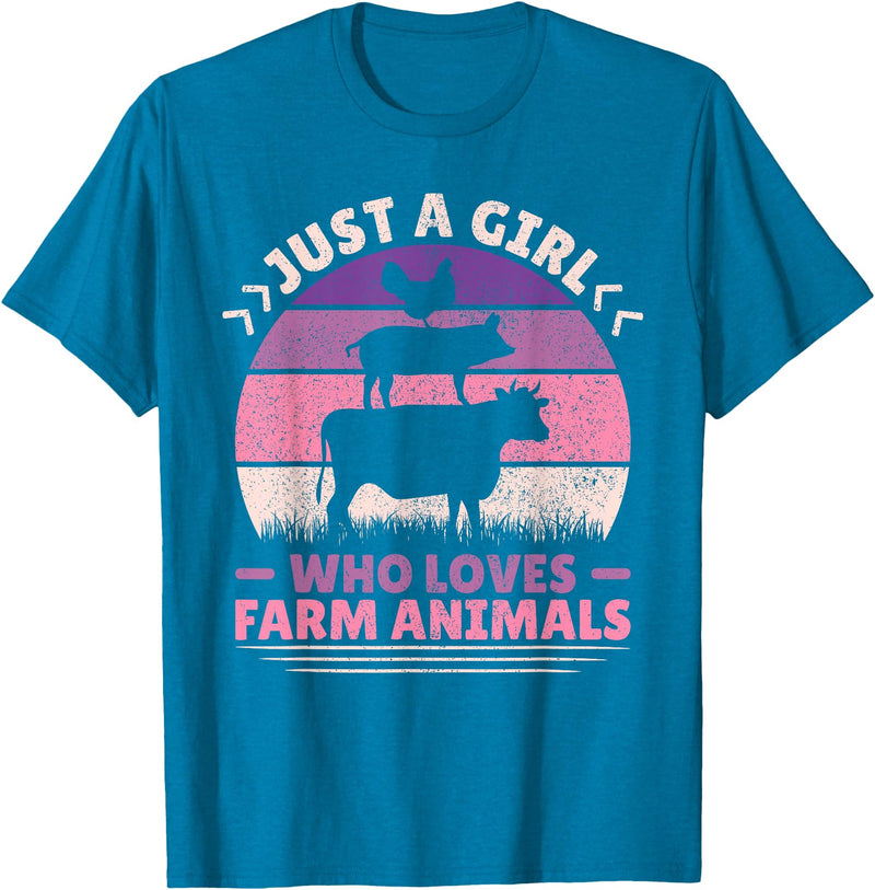 Farmer Girl Clothes For Cow, Pig & Chicken Lovers Just A Girl Who Loves Farm Animals Lover Women Farmer Girl T-Shirt - Sapphire Blue