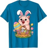 Happy Easter Pig Animal Happy Easter Women Girls Kids Easter Egg Basket Easter Pig T-Shirt - Sapphire Blue